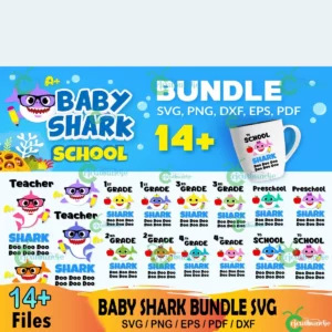 14+ Baby Shark School Bundle Svg, School Svg, Teacher Shark Svg