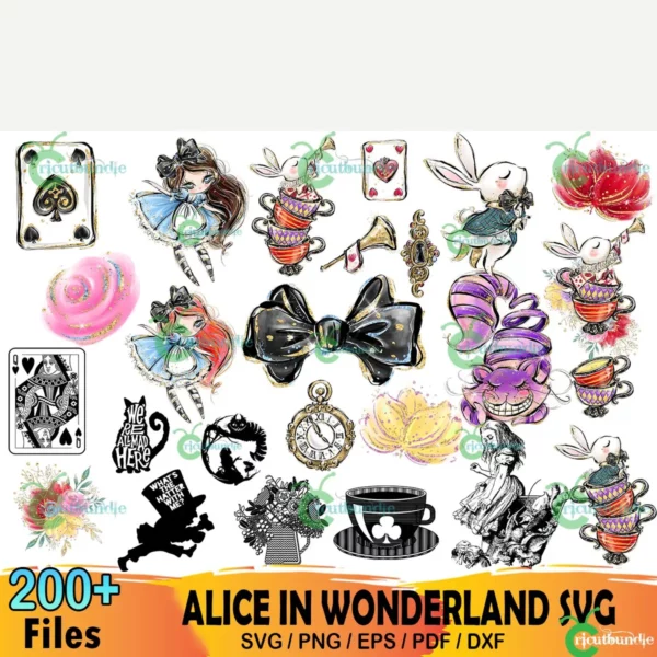 200+ Alice In Wonderland Svg Bundle, Disney Svg, Alice Clipart July 2023