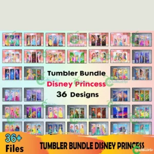 36 Disney Princess Tumbler Bundle Png, Tumbler Template