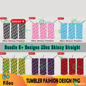 6 Tumblers 20oz Skinny Bundle Png, Dior Tumbler Png, Dior Pattern