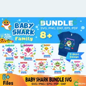 8+ Baby Shark Family Bundle Svg, Cartoon Svg, Baby Shark Svg