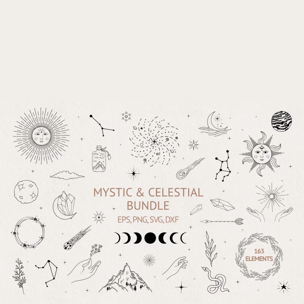 Hand Drawn Mystic And Celestial Bundle Svg, Magic Svg, Moon Phase Svg ...