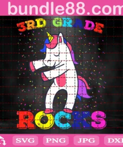 3Rd Grade Rock Unicorn Svg, Back To School Svg, School Svg, Grade Svg, Unicorn Svg, Clorfull Svg, Rocks Svg, Dancing Unicorn Svg, Love Dancing Svg, Unicorn Vector
