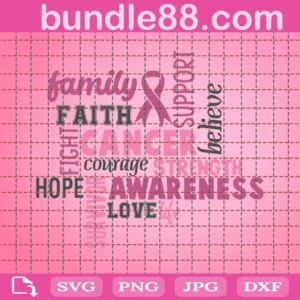 Breast Cancer Letters Svg, Trending Svg, Faith Svg, Streangth Svg, Hope Svg, Believe Svg, Breast Cancer Svg, Breast Cancer Awareness, Pink Ribbon Svg