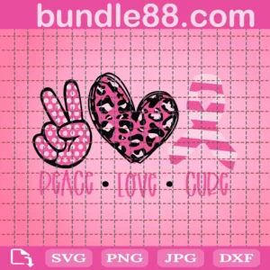 Breast Cancer Peace Love Cure Svg, Pink Leopard Print Svg, Peace Love Svg, Hand Peace Sign Svg, Svg For Cricut Silhouette Png Jpg Dxf Eps