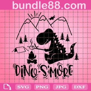 Dino-S'More Png Dinosaur Cute Camping Summer Camp S'Mores Png Print Iron On Cut Files Iron On Cricut Silhouette Download Vector Png Eps Dxf