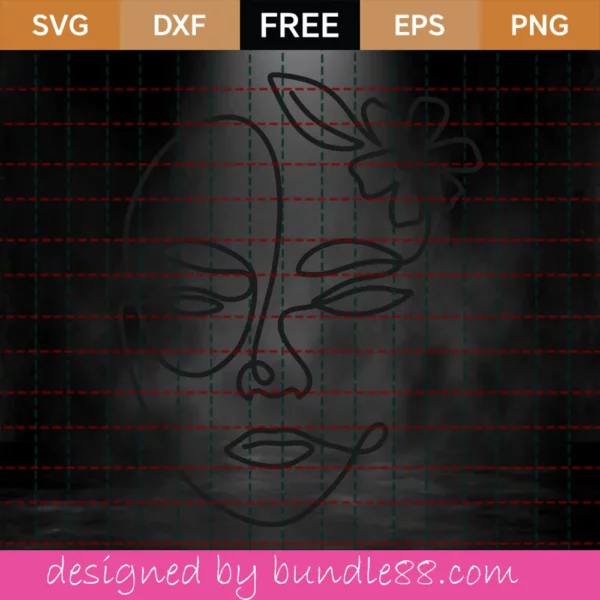 Free Continuous Line Floral Woman Face Svg Invert