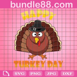 Happy Turkey Day Cute Turkey Pilgrims Hat Svg, Fall Svg, Thanksgiving Svg, Turkey Day Svg, Squad Svg, Dxf, Png, Eps