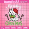 Merry Christmas Svg, Meowy Christmas Svg, Cat Face With Santa Hat Svg, Svg, Pdf, Png, Dxf, Christmas Clipart, Holiday Decor