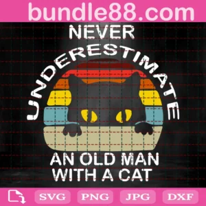 Nerver Underestimate An Old Man With Cat Svg, Cat Svg, Black Cat Svg, Cat Lover Vector Svg