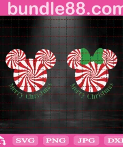 Candy Cane Mickey Minnie Mouse Ears Svg Png Dxf Disney Merry