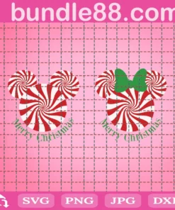 Candy Cane Mickey Minnie Mouse Ears Svg Png Dxf Disney Merry Invert