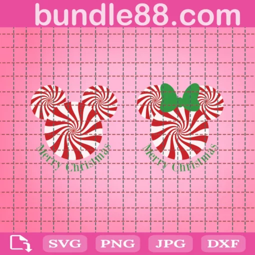 Candy Cane Mickey Minnie Mouse Ears Svg Png Dxf Disney Merry Invert