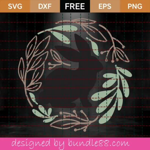 Free Bunny Silhouette In A Wreath Svg Invert
