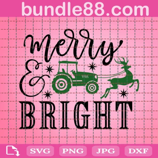Merry And Bright Svg, Christmas Deer Svg, Merry Christmas Svg, Svg, Christmas Tree Svg, Winter Svg
