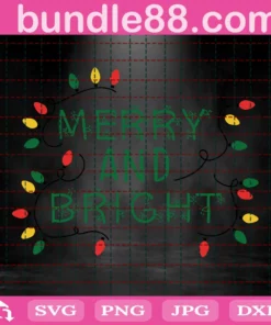 Merry And Bright Svg, Christmas Light Svg, Merry Christmas Svg, Light Line Svg, Christmas Tree Svg, Winter Svg Invert