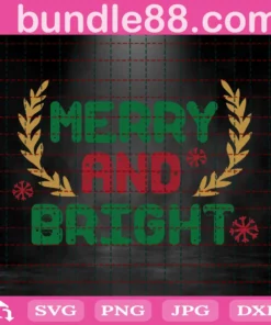 Merry And Bright Svg, Christmas Svg, Merry Christmas Svg, Christmas Tree Svg, Winter Svg, Svg File For Cricut, Sublimation Designs Downloads Invert