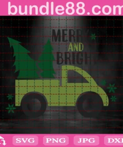 Merry And Bright Svg, Green Christmas Truck Svg, Christmas Truck Tree Svg, Merry Christmas Svg, Christmas Tree Svg, Winter Svg Invert