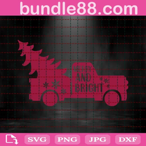 Merry And Bright Svg, Snowflake Svg, Red Christmas Truck Svg, Merry Christmas Svg, Christmas Tree Svg, Winter Svg Invert