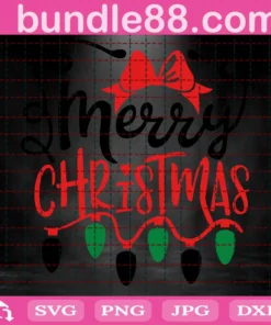 Merry Christmas Svg, Bow And Christmas Lightssvg, Christmas Svg, Merry Christmas Saying Svg, Christmas Clip Art, Christmas Cut Files, Cricut Invert