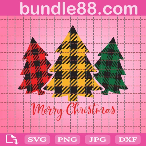 Merry Christmas Svg, Buffalo Plaid Christmas Trees Svg, Christmas Svg, Merry Christmas Saying Svg, Christmas Clip Art, Christmas Cut Files, Cricut