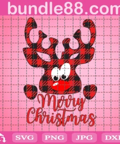 Merry Christmas Svg, Buffalo Plaid Reindeer Svg, Christmas Svg, Merry Christmas Saying Svg, Christmas Clip Art, Christmas Cut Files, Cricut