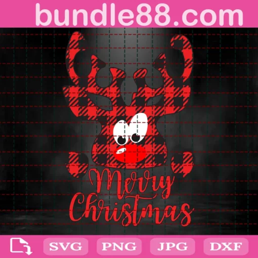 Merry Christmas Svg, Buffalo Plaid Reindeer Svg, Christmas Svg, Merry Christmas Saying Svg, Christmas Clip Art, Christmas Cut Files, Cricut Invert