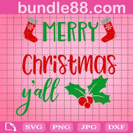 Merry Christmas Y'All Svg, Merry Christmas Saying Svg, Christmas Svg, Christmas Socks Svg, Christmas Svg Files, Merry Christmas Svg