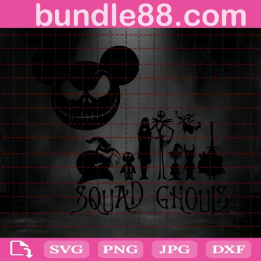 Squad Ghouls Svg, Nightmare Before Christmas Svg, Halloween Svg, Halloween Gift, Halloween Shirt, Halloween Day, Disney Svg, Disney Halloween, Jack Skellington, Sally Svg Invert