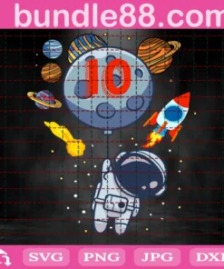 10Th Birthday Astronaut Planets, 10 Years Old, Birthday Kids Invert