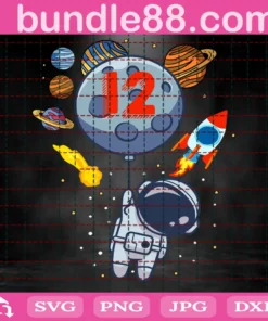 12Th Birthday Astronaut Planets, 12 Years Old, Birthday Kids Invert