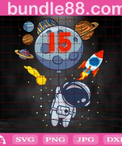 15Th Birthday Astronaut Planets, 15 Years Old, Birthday Kids Invert