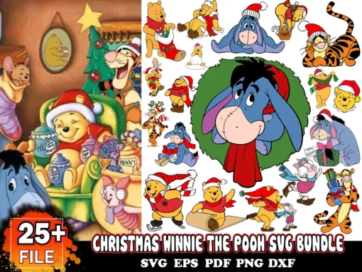 25 Designs Christmas Winnie The Pooh Svg Bundle, Christmas Svg, Winnie The Pooh Svg 0