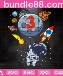 3Rd Birthday Astronaut Planets, 3 Years Old, Birthday Kids Invert