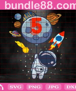 5Th Birthday Astronaut Planets, 5 Years Old, Birthday Kids Invert