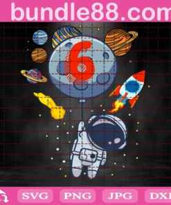 6Th Birthday Astronaut Planets, 6 Years Old, Birthday Kids Invert