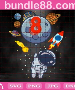 8Th Birthday Astronaut Planets, 8 Years Old, Birthday Kids Invert
