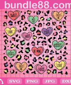 Candy Heart Leopard Pattern Crafting Files, Valentine