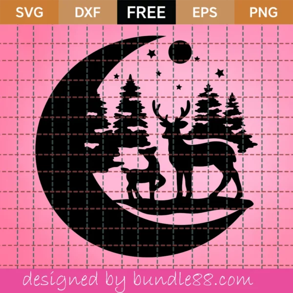 Free Deers In The Forest Moon Svg