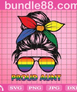 Proud Aunt Messy Bun Rainbow Lgbt