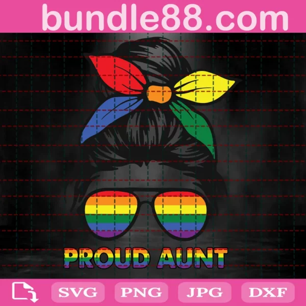 Proud Aunt Messy Bun Rainbow Lgbt Invert