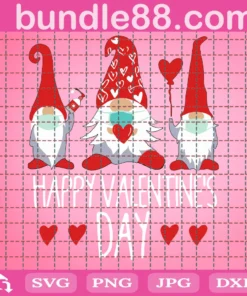Valentines Day Gnomes Three Gnomes Holding Heart In Mask Invert