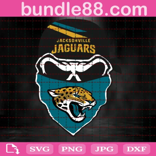 Jacksonville Jaguars Skull Football Files, Clipart, Circut Invert