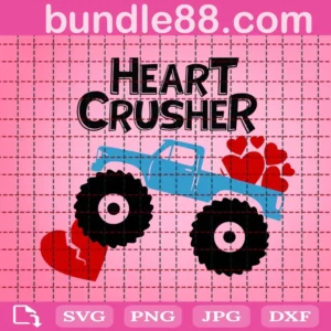Heart Crusher Svg, Valentine Svg, Monster Truck Svg, Heart Valentines Day Svg