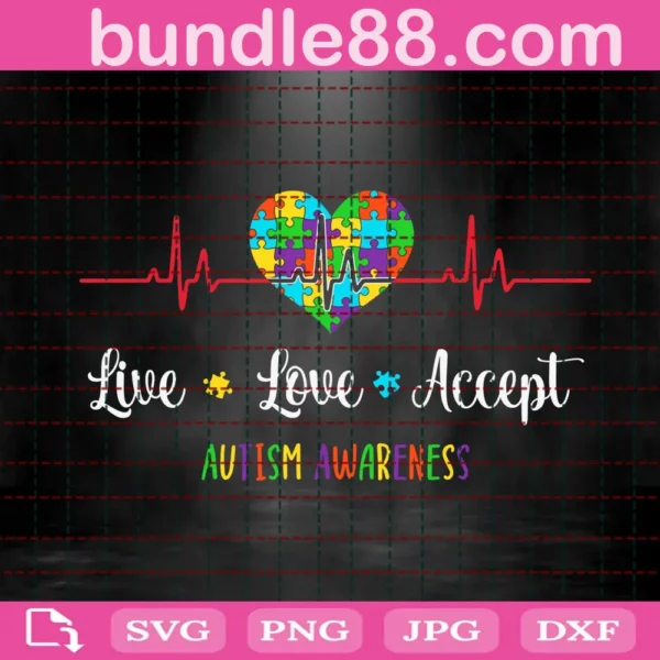 Live Love Accept Autism Awareness Svg, Autism Svg, Autism Awareness Svg