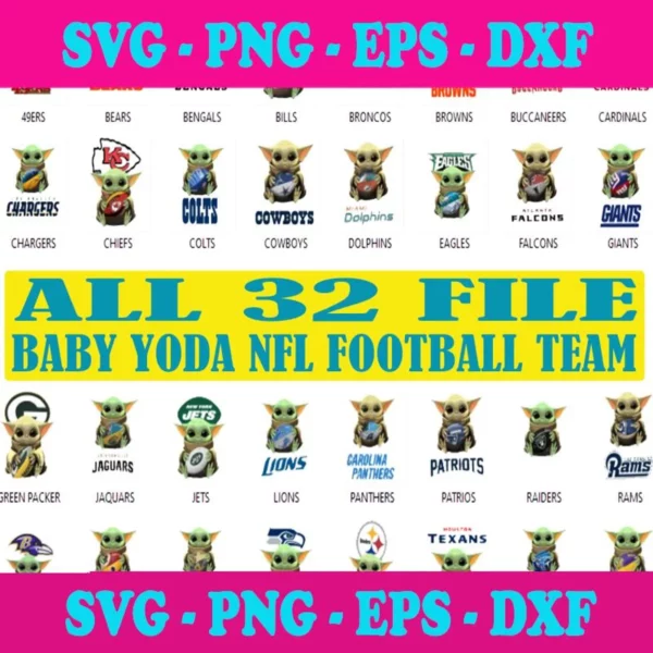 32 Files Baby Yoga Nfl Football Team Svg