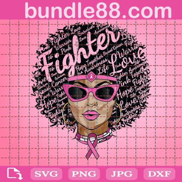 Afro Girl Breast Cancer Fighter Svg