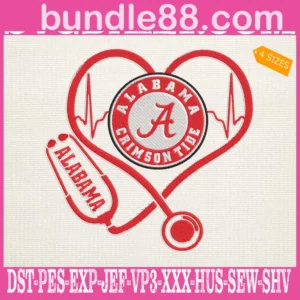 Alabama Crimson Tide Heart Stethoscope Embroidery Files