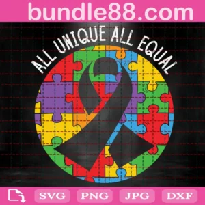 All Unique All Equal Autism Ribbon Svg