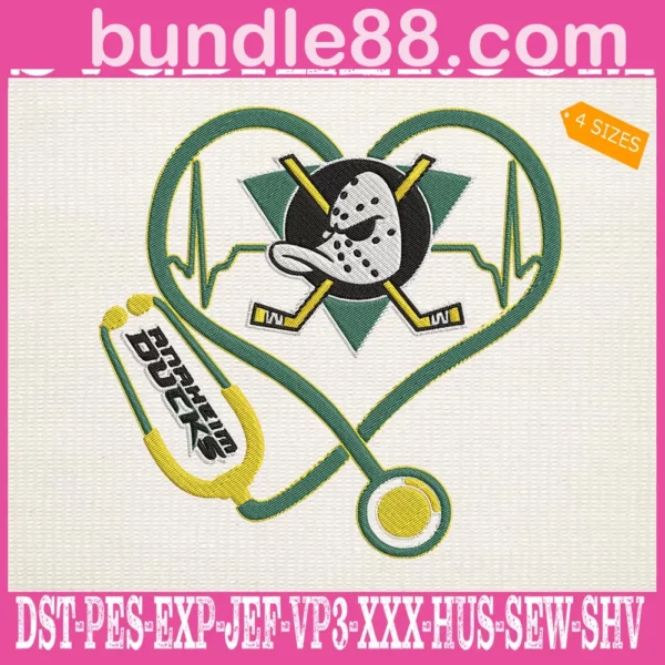 Anaheim Ducks Heart Stethoscope Embroidery Files